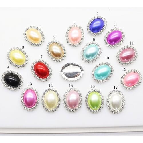 50pcs Fashion Oval Flat Back Rhinestone Button Colorful Pearl Wedding Garment Embellishment Buckle 20*25mm