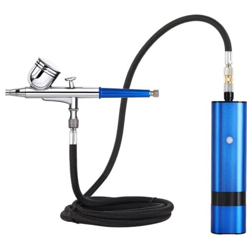 RIBO 32 PSI Cordless Airbrush With Pocket Compressor Portable Higher Pressure Blue Color 1.2M Hose Pneumatic Tool Pump