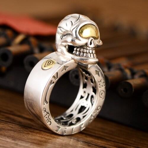 BOCAI New Real s925 sterling silver jewelry retro domineering trendy men skull Engraved inside Man ring