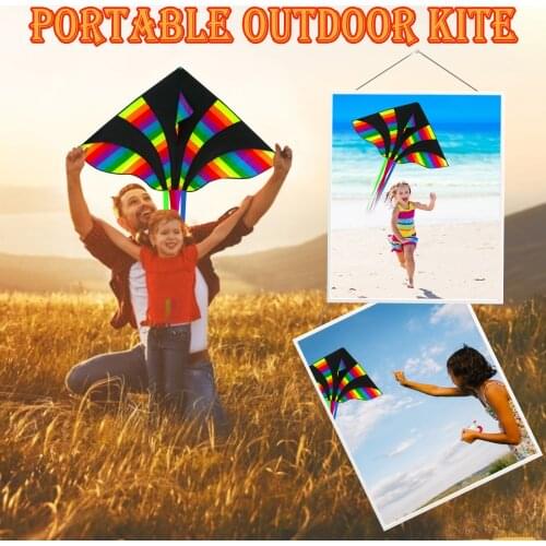 Large Colorful Rainbow Kite Long Tail Nylon Outdoor 30m Surf Kids Toys Flying Kid With Kite Kites Outdoor Line For Children