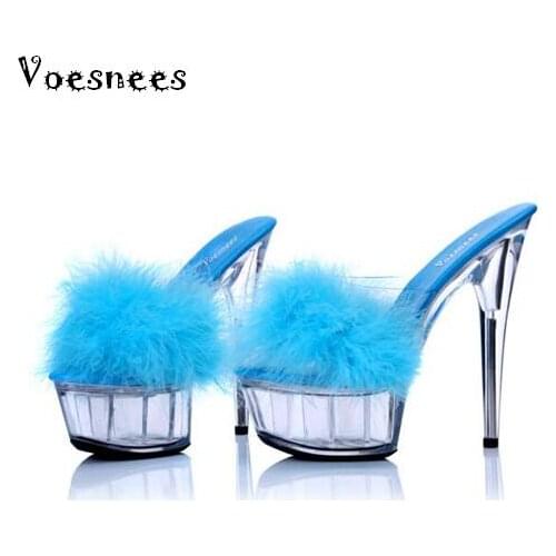 Shoes Woman Platform Sandals Transparent Crystal Ultra High Heels 15cm Waterproof Maomao Sandals Appeal Big Yards Slippers