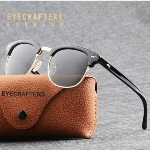 Brand Classic Half Frame Polarized Sunglasses Men Women Retro Semi Rimless Rimmed Rivet Polaroid Lens Design Sun Glasses Oculos