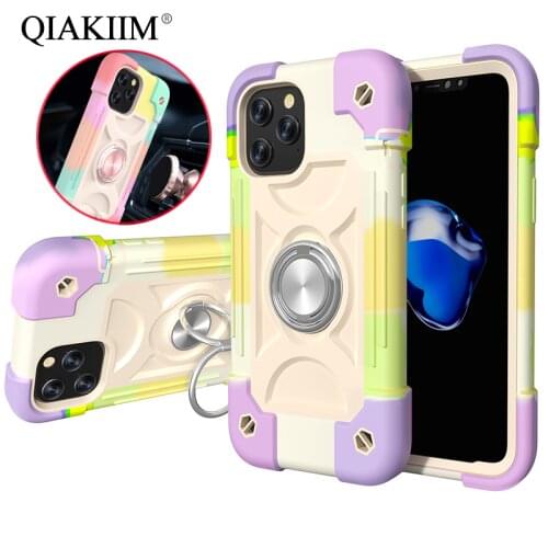 Heavy Duty Protect Shockproof Armor Case For iPhone 12 11 Pro Max XS X XR 7 8 6 Plus Magnetic Finger Ring Kickstand Phone Cover