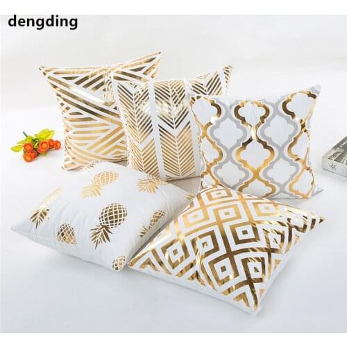 Gold Bronzing Pillow Cases Luxury Geometric Pineapple Cotton Pillow Case White Bedroom Home Office Decorative Throw Pil