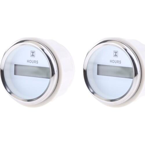 2pcs Marine Boat Digital Hour Meter 52mm Round Gauge Waterproof White