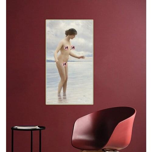 Citon Eugene de Blaas《In The Water(Nude Bath)》Canvas Art Oil Painting Artwork Poster Picture Wall Hanging Decor Home Decoration