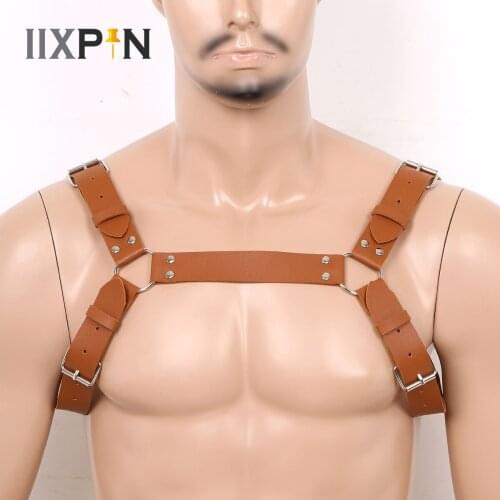 Men Leather Men Chest Harness Belt PU Leather One/Double Shoulder Body Straps Role Play Costume Adult Toys Club Props For Men