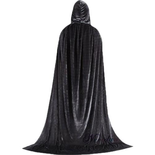 Adult Kids Halloween Velvet Cloak Cape Hooded Medieval Costume Witch Wicca Vampire Elf Purim Carnival Party Cloak