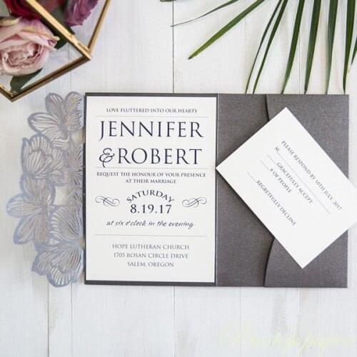 Modern colors Elegant Laser Cut Hollow Floral Pocket Bridal Wedding Invitation for Wedding Party Greeting Invitations