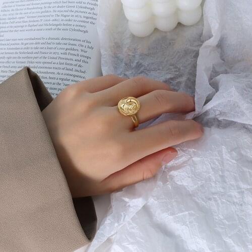 European American style ins jewelry geometric round square ring female titanium steel 18k gold ring index finger ring tail ring