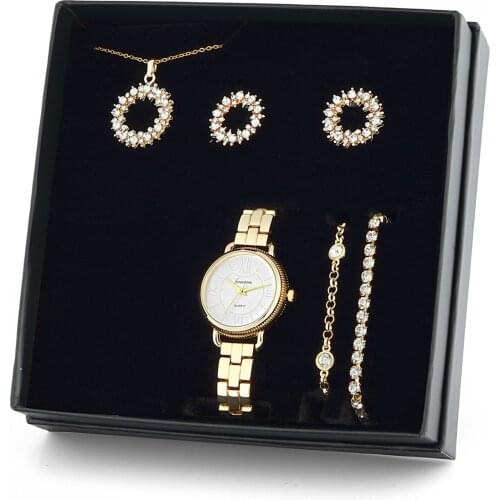 Forentina Yuvarlak Tasarım Kolye Küpe Bileklik Saat Hediye Set PS1418