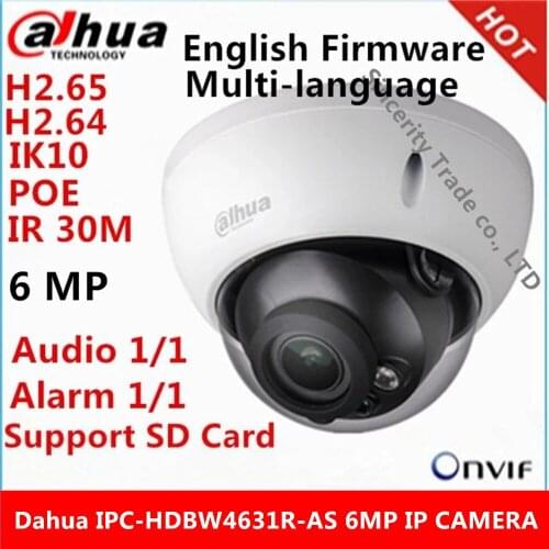 Dahua IPC-HDBW4631R-AS 6MP IP Camera IK10 IP67 IR30M built-in SD card Audio and Alarm interface HDBW4631R-AS POE camera
