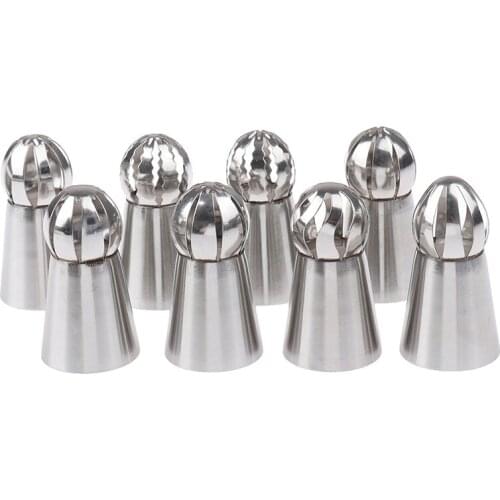 8PC Cupcake Decoration Tool Cake Nozzles Fondant Flower Stainless Steel Russian Ball Icing Flower Mouth Set Torch Shape 3pcs