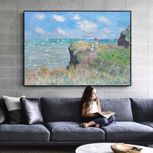 Claude Monet Canvas Paintings Clifftop Walk At Pourville Impressionist Posters and Prints Wall Art Pictures for Home Decor