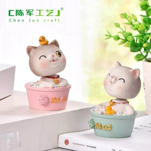 Chinese Lucky Wealth Waving Head Cat Gold Waving Cat Home Decor Welcome Waving Cat sculpture statue decor Car Ornament