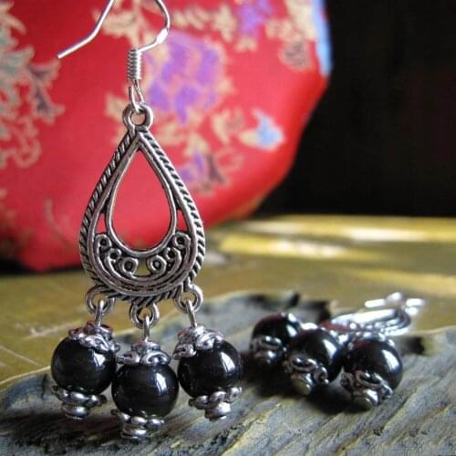 KL351 Hot Sale Ethnic Women Tassel Earrings Vintage Print Boho Bead Circle Drop Earrings Flower Fashion Earrings