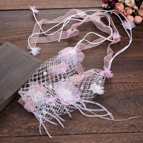 Korean Sweet Bridal Pink Hair Feather Flowers bridal veil wedding headdress bridal tiara hair accessories for women wedding