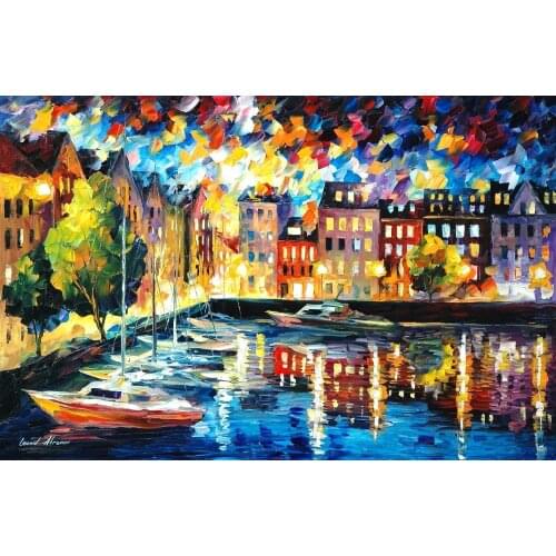 Beautiful Painting Home Decor amsterdams harbor Colorful oil paintings Canvas Abstract Modern Fine Art High quality Handmade