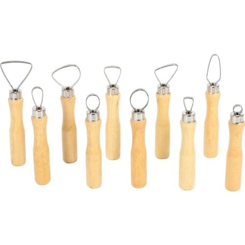 Metal + Wood Thick Handle Flat Wire Cutter Clay Pottery Sculpting Tool Set Pack Of 10
