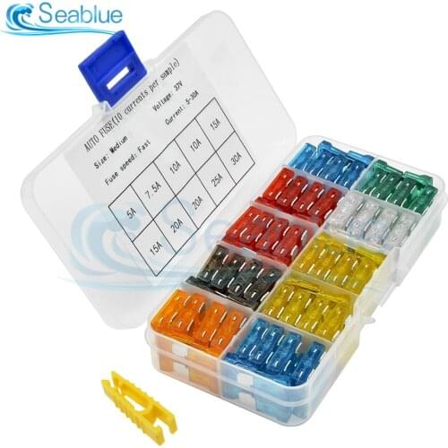 100Pcs/Set Car Truck Micro Blade Fuses 5A 7.5A 10A 15A 20A 25A 30A AMP Mini Fuse Kit With Plastic Box And Fuse Clip