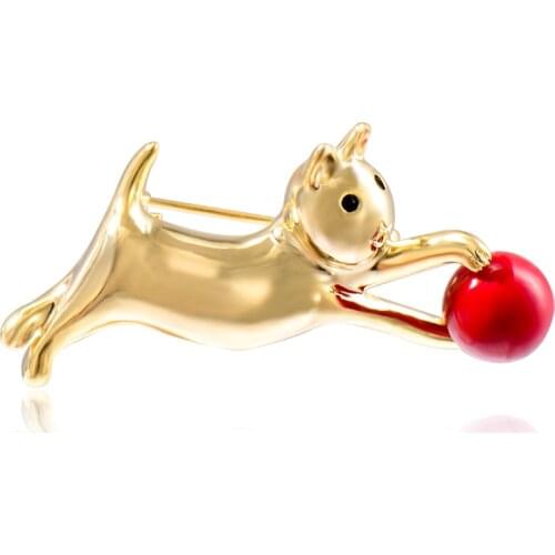 OI Gold Color Cute Little Cat Play Ball Shape Brooches Animal Corsage for Women Clothes Bag Scarf Hat Pins Jewelry Accessories