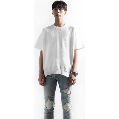 Trendy mens summer versatile simple round neck diagonal zipper slit short sleeve T-shirt