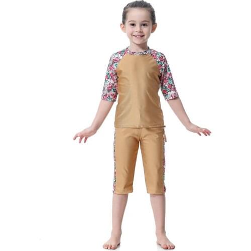 Muslim Hui Girls Conservative Split Swimwear Full Cover Burkini Muslim Swimwear Islamic Swimsuit