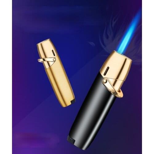 Refillable Windproof Mini Portable Ladies Metal Straight Into Blue Flame Inflatable Lighter Smoking Accessories for Weed Gift