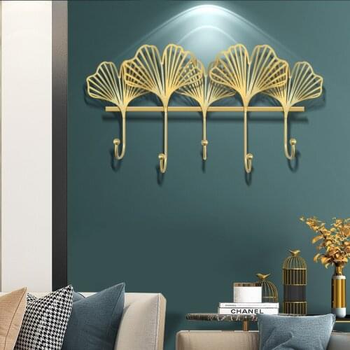 Nordic Style Porch Wall Hook The Door Wrought Iron Key Hook Creative Through The Door Wall Hanger Coat Hook Ginkgo Biloba Design