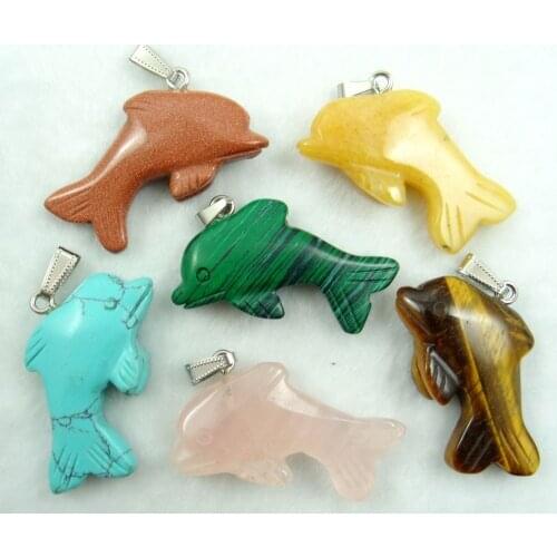Natural stone Turquoises tiger eye Quartz crystal aventurine dolphin pendant for diy jewelry Making necklace Accessories 5Pcs
