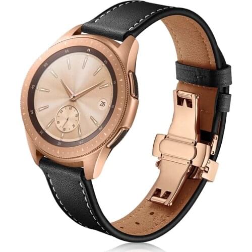 20mm 22mm Genuine Leather Strap Rose Gold Butterfly Buckle Band for Samsung Galaxy Active2 42mm Gear S3 Amazfit GTS Smart Watch