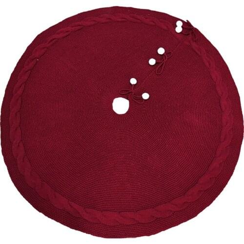 Christmas Tree Skirt Carpet 48 inches 122cm Large Red White Wool YarnKnitted Thick Rustic Xmas Gift Christmas Tree Decoration