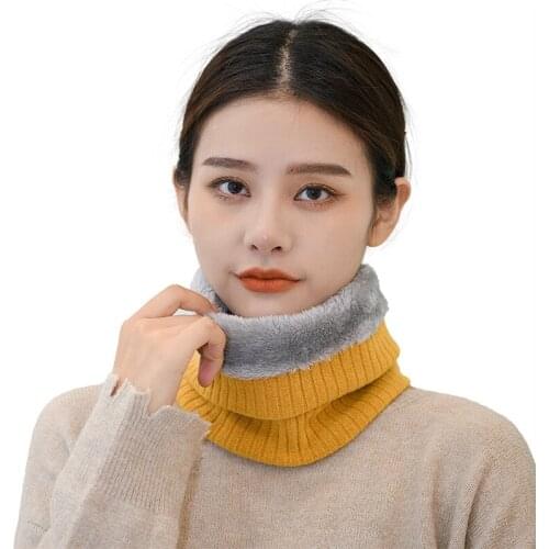Sparsil Woman Winter Fleece Knitted Ring Scarf Warm One Loop Neckerchief False Collar Man Multifunction Scarves Ponytail Hats
