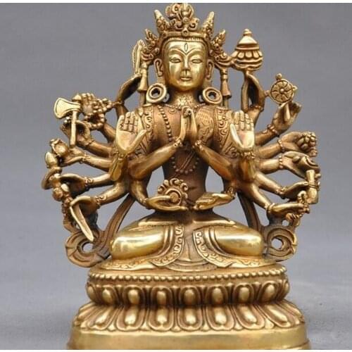 Old Tibetan bronze Buddhism temple Avalokitesvara Kwan-Yin Guanyin buddha statue