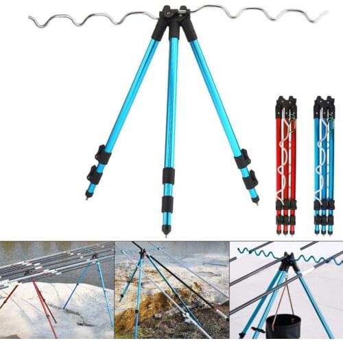 Aluminum Alloy Telescopic 7 Groove Fishing Rods Holder Collapsible Tripod Stand Sea Fishing Pole Bracket Blue Red Optional