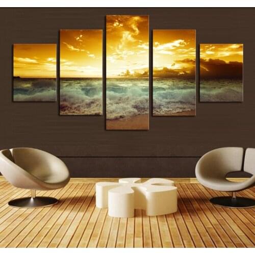 Framed 5 Panels sunset seascape series Canvas Print Painting Modern Canvas Wall Art for Wall Pcture Home Decor Artwork