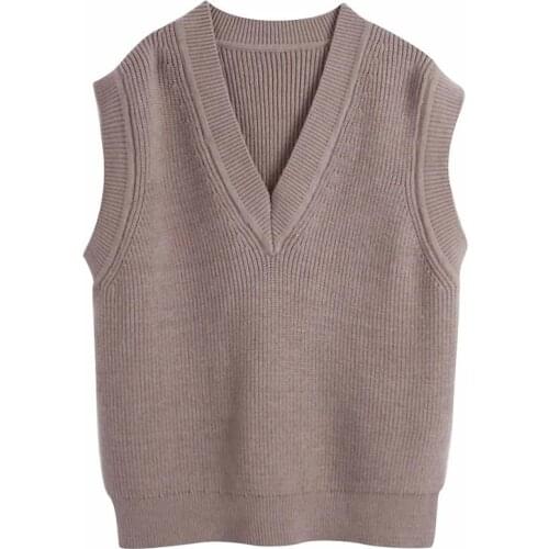 ZA Women 2020 Fashion Oversized Knitted Vest Sweater V-neck Sleeveless Solid Color Loose Female Waistcoat Chic Tops