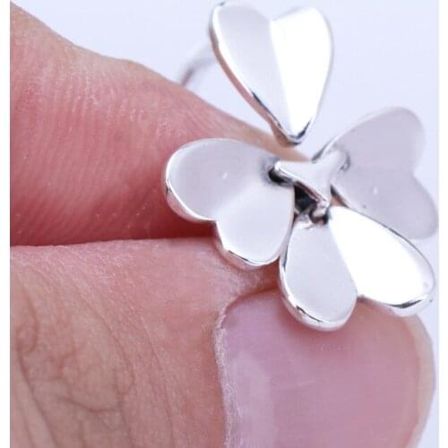 925 sterling silver lucky clover womens open-loop fashion ring engagement jewelry