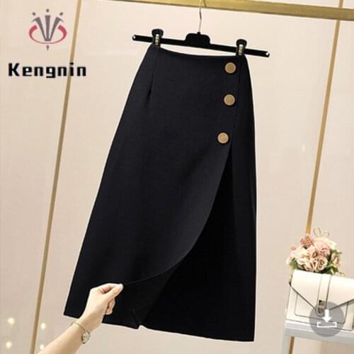 2021 Autumn Winter Womens Skirt Wool&Blends Thick Black Skirts A-Line Button Suit Skirt Loose Oversize Female Clothing KE1738