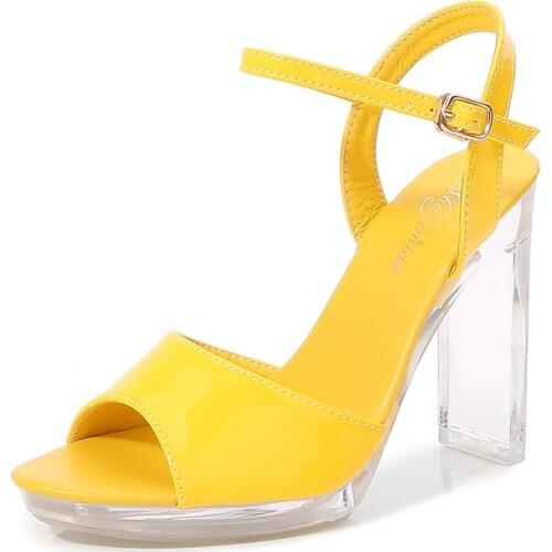 2021 New Summer Female Sandals Fashion PU Platform Super High 11 Cm Square Heels Big Yard 43 Peep Toe Sex Ladies Party Shoes