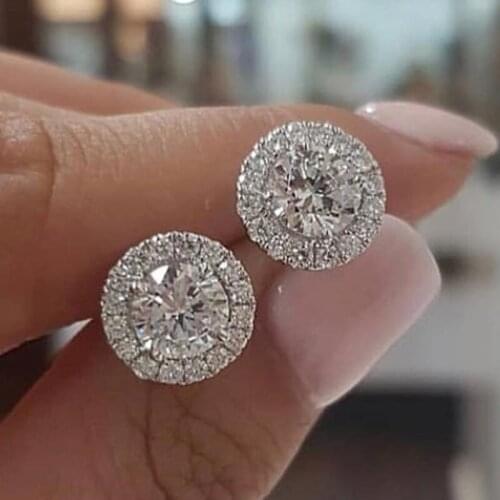 2020 Fashion 925 Sterling Silver Round Stud Earrings for Women Girls Gift Party Jewelry E02
