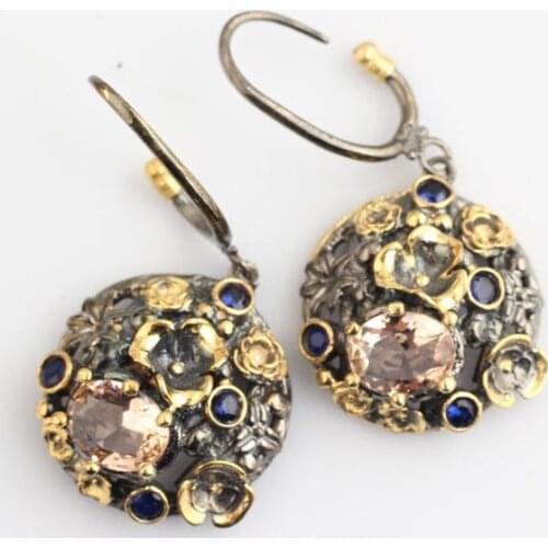 Women Flower Morganite Earring, Handmade 925 Silver Woman Zircon Earring,Handmade Zircon Women Earring, Flower Design Woman