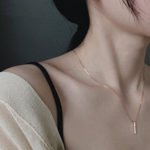 Gold Silver Shiny Zircon Simple Long Strip Pendant Clavicle Chain Choker Necklace Gift for Girl Fine Jewelry
