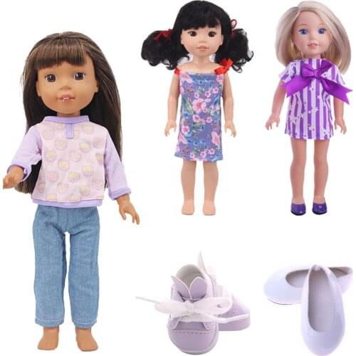 1 Series Of Purple Doll Clothes Cute Everyday Style For 14.5 Inch Wellie Wisher & 32-34 Cm Paola Reina,Doll Accessories,Dress