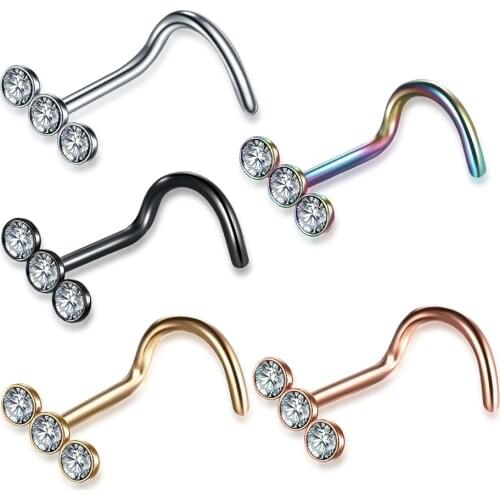1Pc Stainless Steel Nose Ring Nostril Screw Studs Nose Piercing Zircon Crystal 20G Nostril Earrings Body Piercing Jewelry