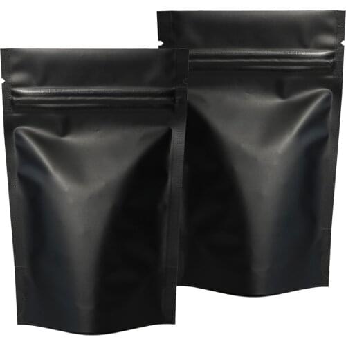 100pcs 14x20cm(5.5x7.75in) Heat Seal Zip Lock Package Bags Aluminum Foil Mylar Tear Notch Matte Black Stand Up Bag
