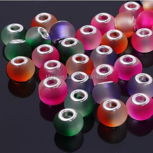 11*15MM Mixed Colorful Glass Sterling Silver Color Cord Big Hole Loose Beads 50pcs/lot Fit European Jewelry Braclet DIY