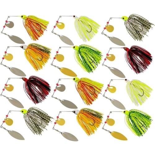 12pcs Fishing Lures Spinnerbait Hard Metal Spinner Bait Kit Jigs Lure for Bass Pike Trout Salmon Freshwater Saltwater Fishing