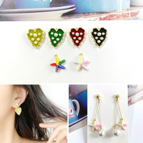 2pcs Exquisite copper plated 18K gold drop oil color starfish pendant DIY earrings necklace material pearl love bracelet pendant