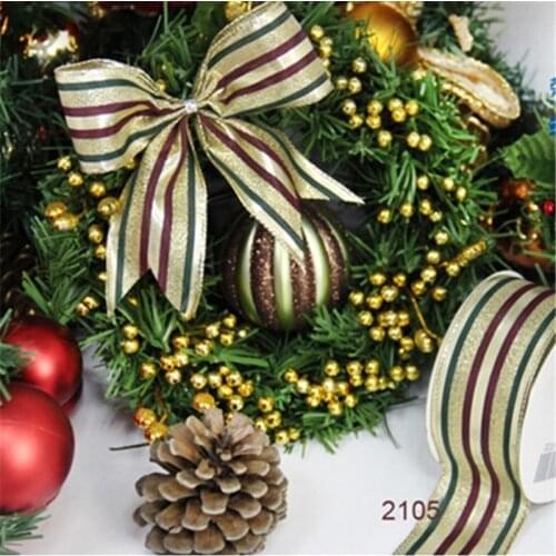 38MM X 25yards Striped metallic wired edge ribbon for gift packaging christmas decoration N2105